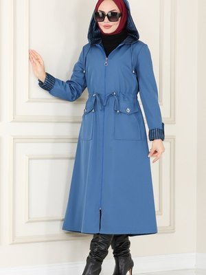 İndigo Çizgili Trençkot İndigo Çizgili Trençkot