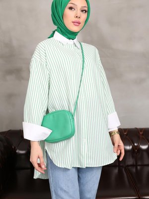 Çizgili Yırtmaçlı Tunik Gömlek