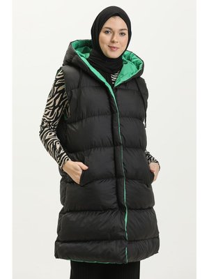 Çift Renkli Şişme Yelek Siyah Zümrüt Yeşili