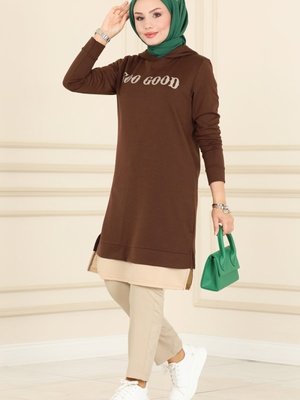 Kahve Yazı Detaylı Spor Tunik Kahve Yazı Detaylı Spor Tunik