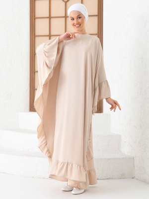 Krem Kendinden Puantiye Desenli Ferace