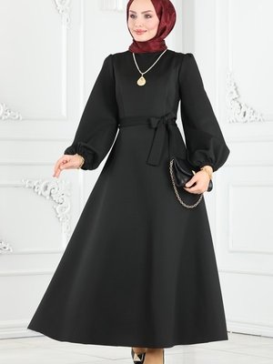 Siyah Kemerli Scuba Elbise
