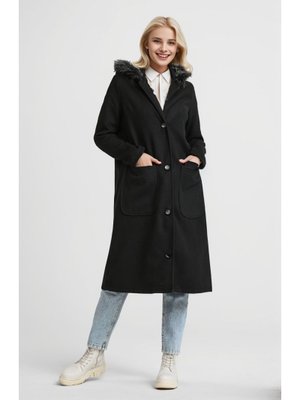 Siyah Hermes Kaşe Kapüşonlu Kaban Siyah Hermes Kaşe Kapüşonlu Kaban