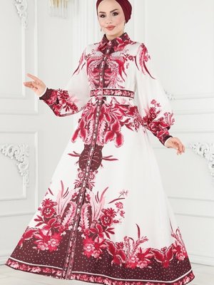 Fuşya Kaplama Kemerli Atlas Elbise Fuşya Kaplama Kemerli Atlas Elbise