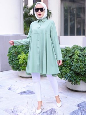 Çağla Önden Düğmeli Çan Etek Gömlek Tunik