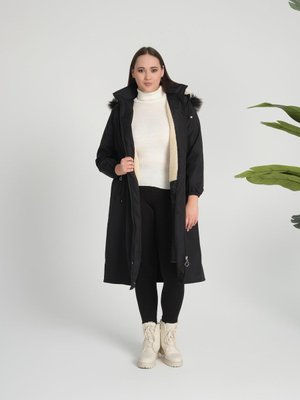 Bondit Kumaş Kapüşonlu Içi Kürklü Kışlık Mont, Siyah