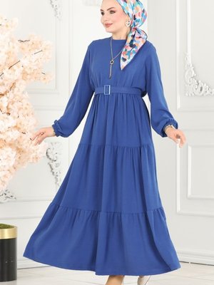 İndigo Eteği Katlı Aerobin Elbise