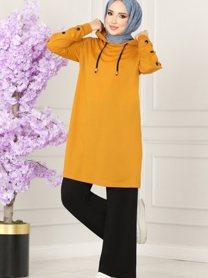 Hardal & Siyah Aksesuar Düğmeli Mira Takım Hardal & Siyah Aksesuar Düğmeli Mira Takım