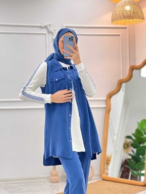 Camelya Mevsimlik Kumaş 3'lü Takımı Mavi