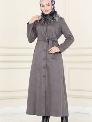 Antrasit Kürk Detaylı Süet Ferace Antrasit Kürk Detaylı Süet Ferace