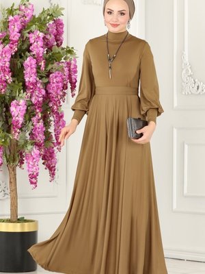 Koyu Vizyon Balon Kollu Sandy Elbise