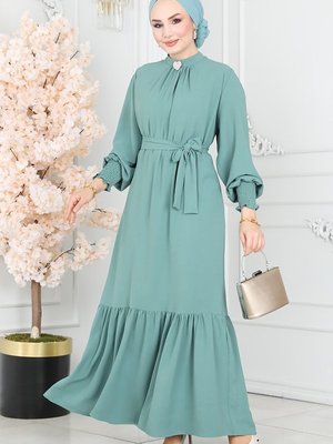 Mint Eteği Fırfırlı Aerobin Elbise