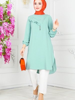 Mint Taş Detay Yırtmaçlı Tunik Mint Taş Detay Yırtmaçlı Tunik