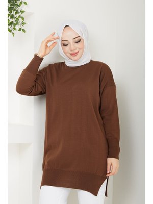 Kahverengi Mevsimlik İnce Merserize Salaş Triko Tunik Kahverengi Mevsimlik İnce Merserize Salaş Triko Tunik