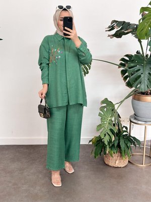 Nakışlı Pamuk Ketentaşlı Takım Yeşil Nakışlı Pamuk Ketentaşlı Takım Yeşil