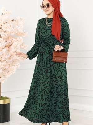 Zümrüt Damla Desen Helen Elbise