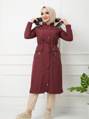 Kadın İçi Kürklü Bondit Kumaş Su Geçirmez Kışlık Mont Fermuarlı Özaltay