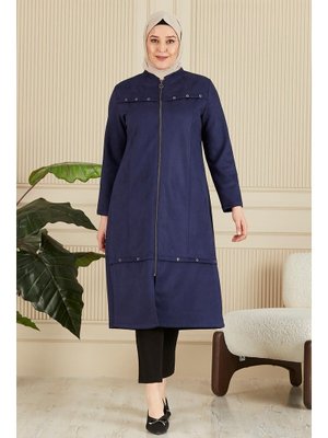 Lacivert Giyim Büyük Beden Kuş Gözü Skuba Kap Pardesü Lacivert Giyim Büyük Beden Kuş Gözü Skuba Kap Pardesü