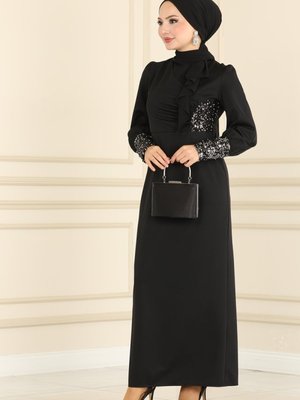 Siyah & Gümüş Pul Detaylı Elbise