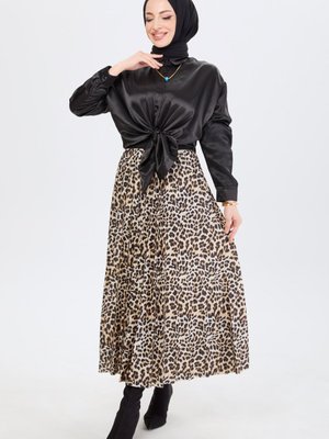Leopar Desenli Piliseli Etek
