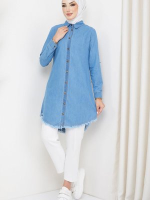 Düğmeli Kot Tunik Açık Mavi Düğmeli Kot Tunik Açık Mavi