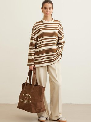 Mıa Çizgili Oversıze Sweatshırt Kahve