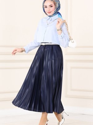 Lacivert Piliseli Etek Lacivert Piliseli Etek