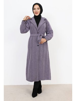 Lila Kruvaze Yaka Düğmeli Kap