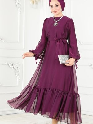 Mürdüm Kemerli Janjan Abiye Elbise