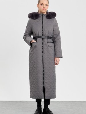 Kemerli Kapitone Manto Gri