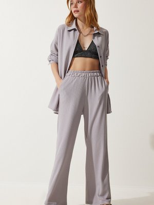 Gri Rahat Örme Gömlek Pantolon Takım