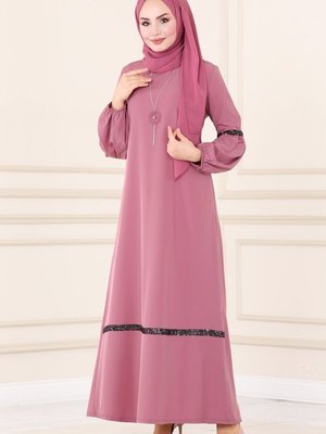 Gül Kurusu Pul Detaylı Krep Elbise