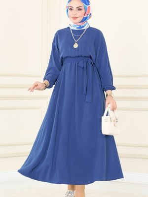İndigo Beli Lastikli Aerobin Elbise