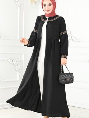 Siyah Nakış İşlemeli Aerobin Ferace