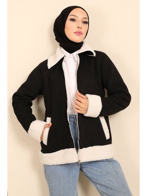 Siyah Kürklü Süet Ceket