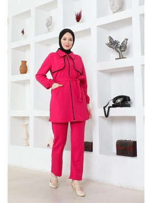 Fuşya Bolero Detaylı Scuba Takım