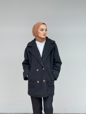 Ceket Yaka Fleto Cepli Desenli Astar Detaylı Buklet Kaban