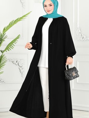 Siyah Yakası Bağlamalı Medine İpeği Ferace Siyah Yakası Bağlamalı Medine İpeği Ferace