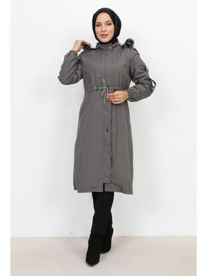 Gri Astarı Peluşlu Ara Boy Bondit Mont