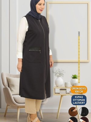 Lacivert Kadin Buyuk Beden Uzun Yelek Giyim Yüksek Kaliteli Mevsimlik Kislik