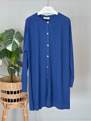 Merserize Çizgi Detay Düğmeli Hırka Saks