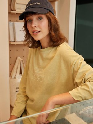 Soluk Efektli Baskılı Sweatshırt Sarı