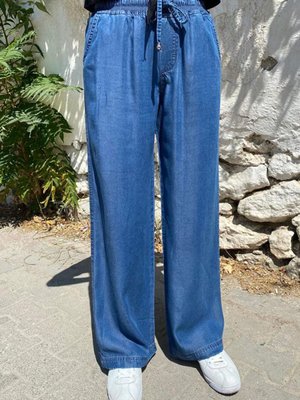 Mavi Bol Paça Tensel Kot Pantolon