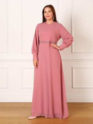 Koyu Gül Büyük Beden Abiye Elbise