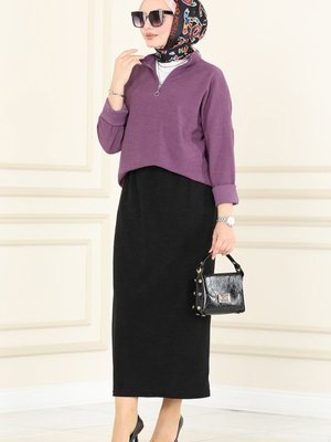 Koyu Lila & Siyah Yarım Fermuarlı Kışlık Takım Koyu Lila & Siyah Yarım Fermuarlı Kışlık Takım