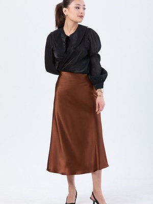 Kahve Midi Saten Etek