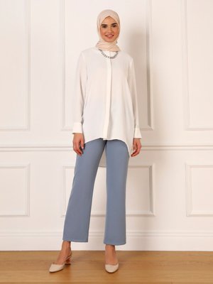 Off White Gizli Düğmeli Arkası Uzun Aerobin Tunik