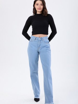 Buz Mavı Yüksek Bel Palozzo Püsküllü Kot Pantolon