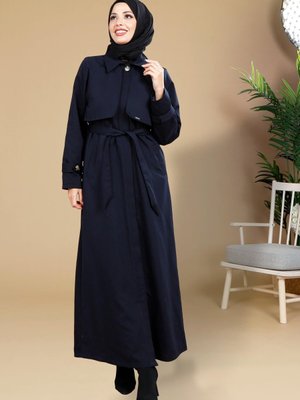 Lacivert Uzun Trençkot