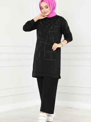 Siyah Taş İşlemeli Takım